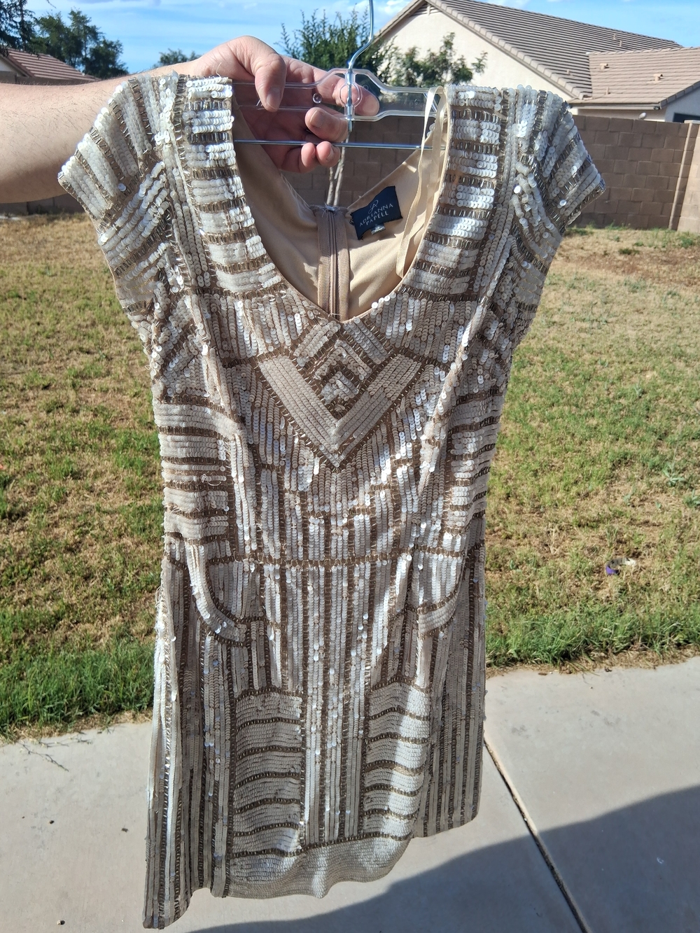 Adrianna Papell Gold and Cream Sequin Mini Dress